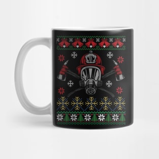 Xmas Firefighter Ugly Sweater Style Funny Xmas Gift Mug